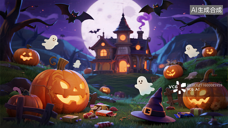 【AI数字艺术】奇妙万圣夜：南瓜灯的魔法之屋图片素材