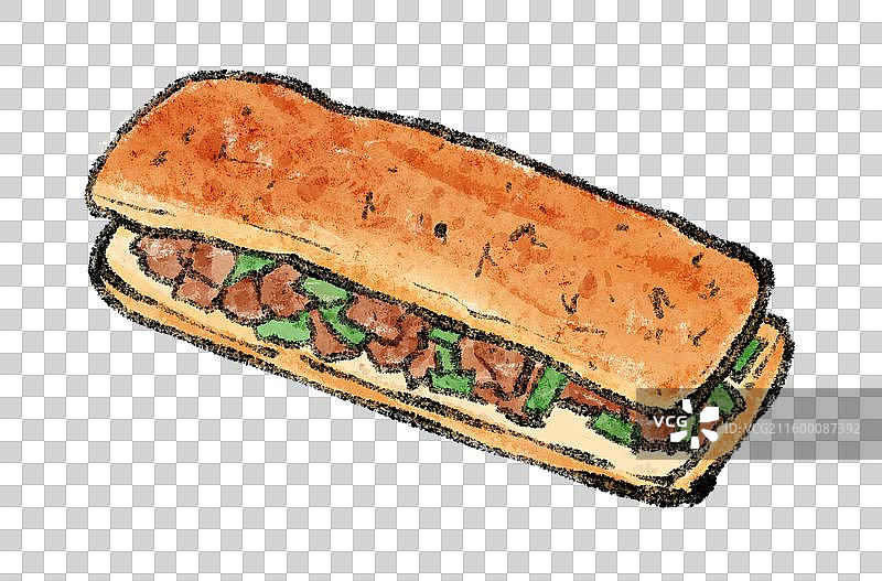 甘肃美食插画-驴肉火烧图片素材