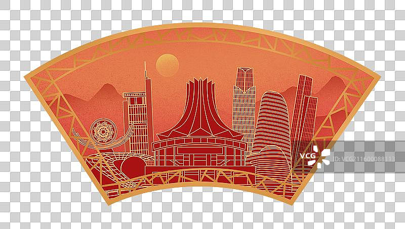 南宁中国风新年红色中秋扇形古典窗户城市建筑图片素材