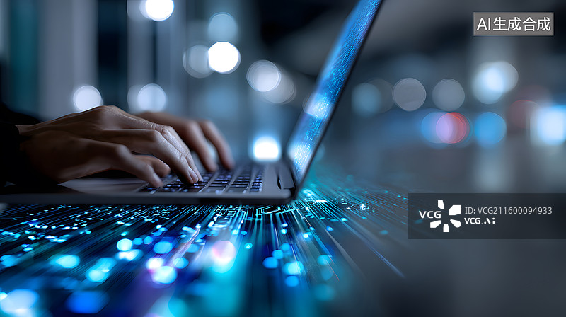 【AI数字艺术】双手操作笔记本电脑特写图片素材