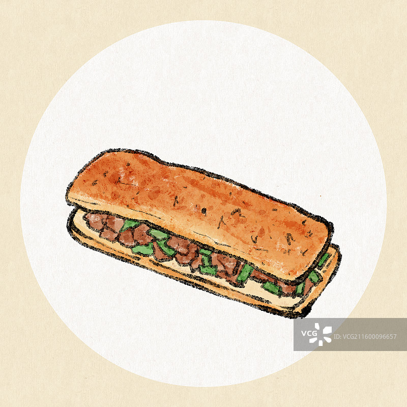 甘肃美食插画-驴肉火烧图片素材