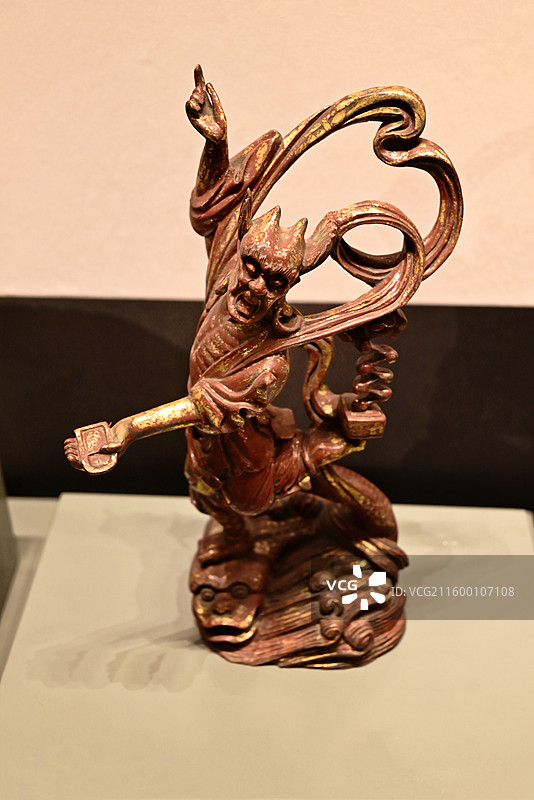 泉州 闽台缘博物馆 清代 木雕 魁星踢斗 夜叉 护法 彩绘 文物图片素材