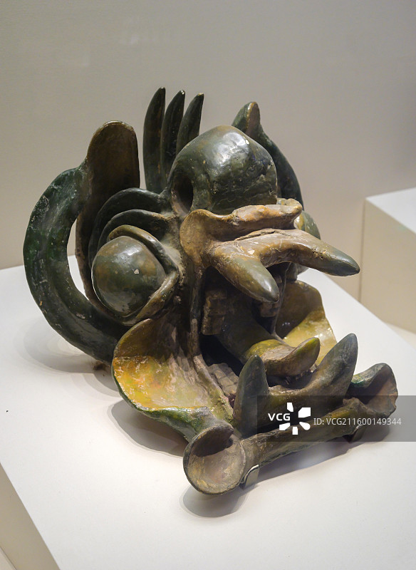 琉璃釉兽头 唐代 黑龙江宁安渤海上京龙泉府城遗址出土 中国国家博物馆“古代中国”基本陈列图片素材