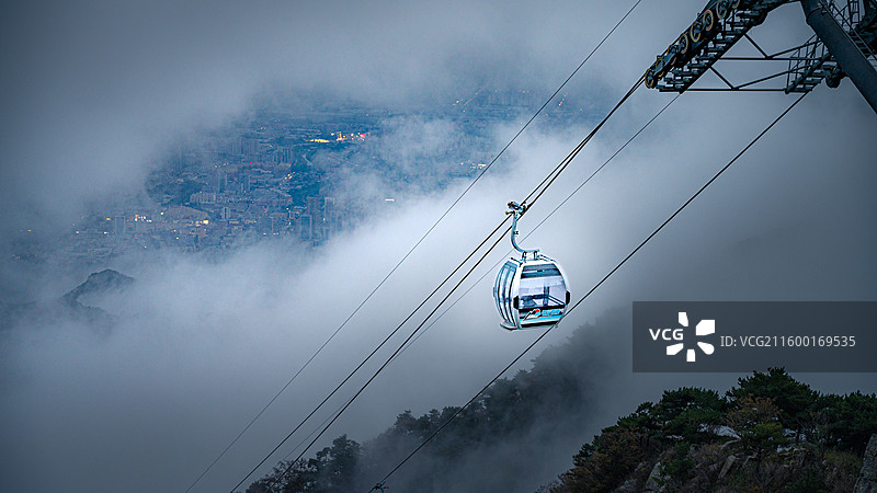 泰山云海缆车泰安夜景图片素材