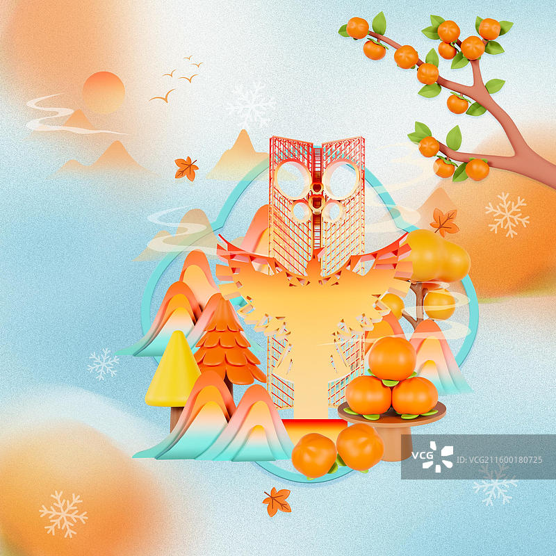 国潮风霜降节气海报潍坊城市插画图片素材