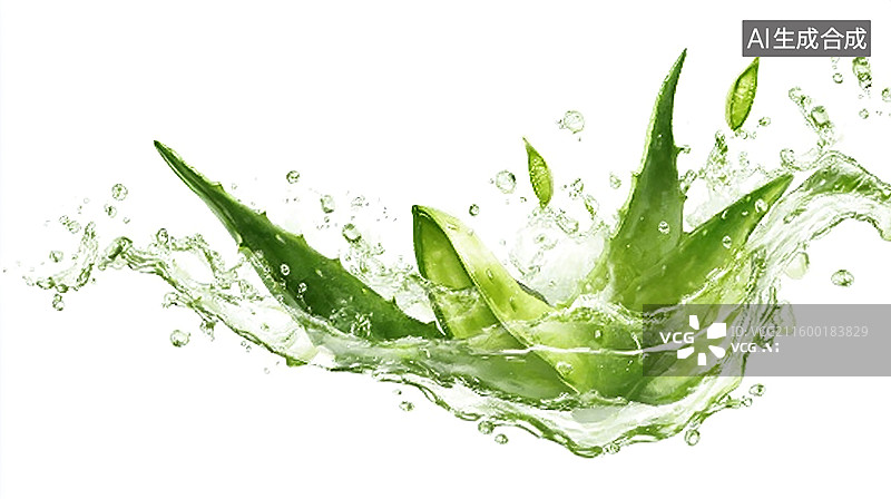 【AI数字艺术】绿色芦荟水滴飞溅瞬间图片素材