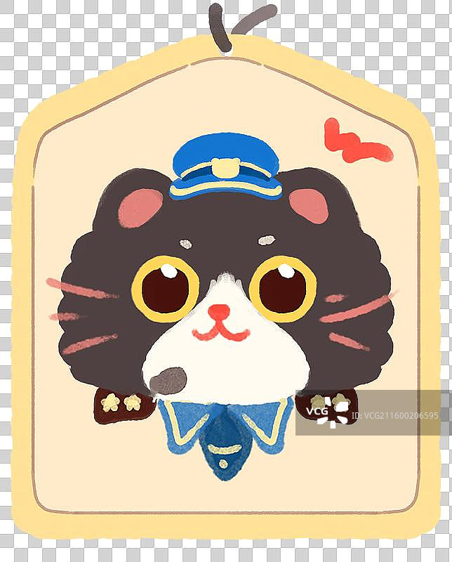 手绘卡通Q版可爱动物头像小猫工牌证件照警察图片素材