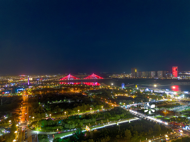 内蒙古鄂尔多斯康巴什城市风光夜景航拍图片素材