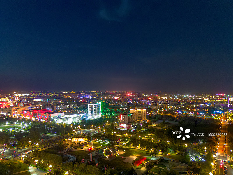 内蒙古鄂尔多斯康巴什城市风光夜景航拍图片素材