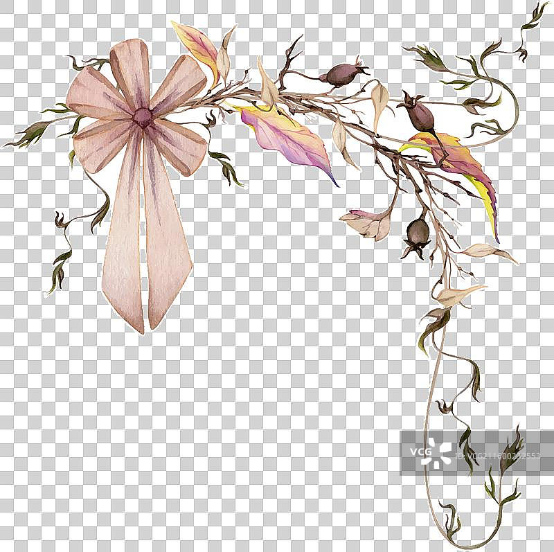 手绘水彩风格的颓废波西米亚风植物插画图片素材