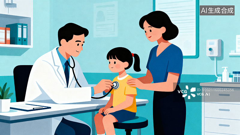 【AI数字艺术】儿童生病看病插画图片素材