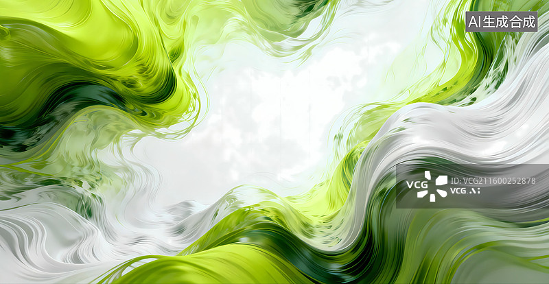 【AI数字艺术】荧光绿白色渐变色抽象流体烟雾颜料壁纸三维图图片素材