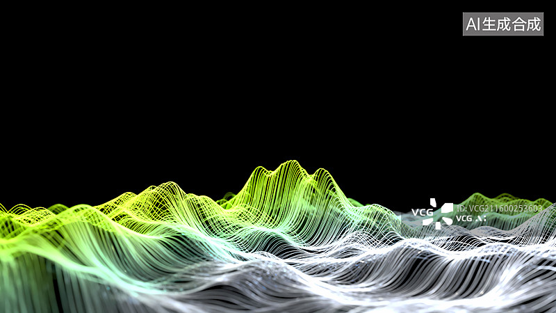 【AI数字艺术】荧光绿银白色山丘壁纸光绘流光抽象三维图图片素材