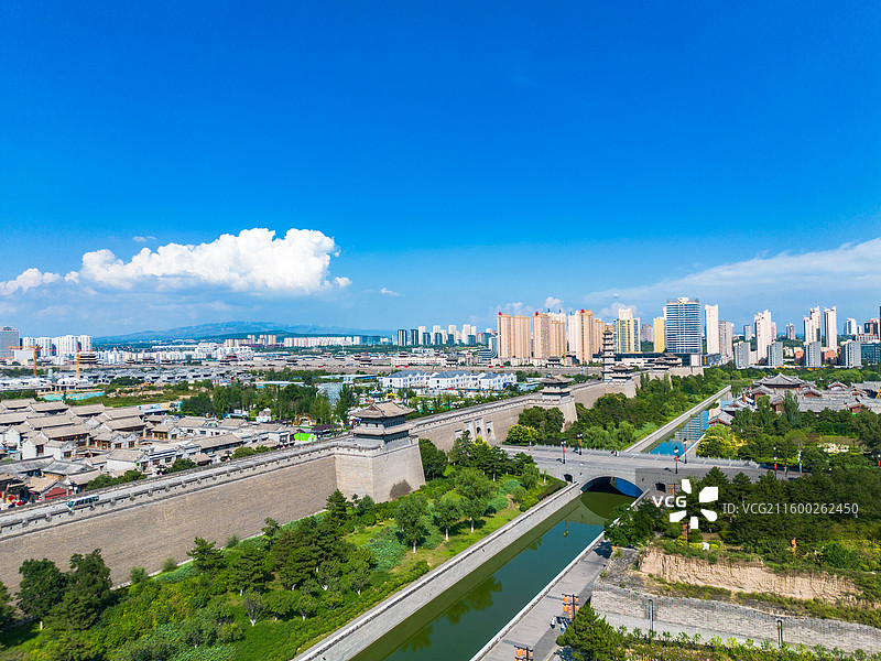 山西大同古城风光航拍图片素材