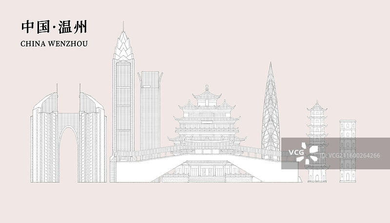 温州城市地标建筑插画线稿图片素材
