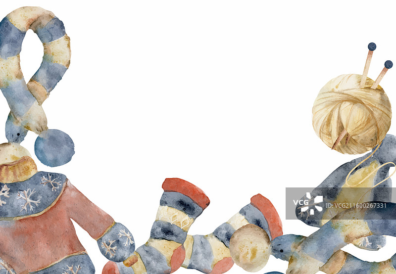 手绘水彩风格的针织羊毛服装图片素材