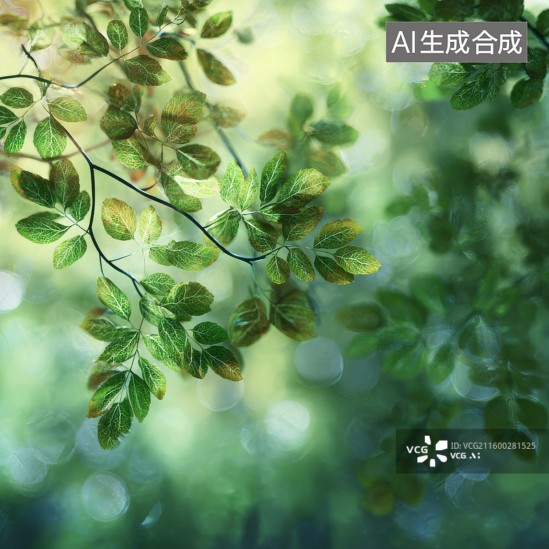 【AI数字艺术】翠绿树叶的自然景致图片素材