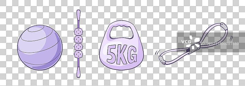 卡通手绘紫色运动健身器材插画元素集合图片素材