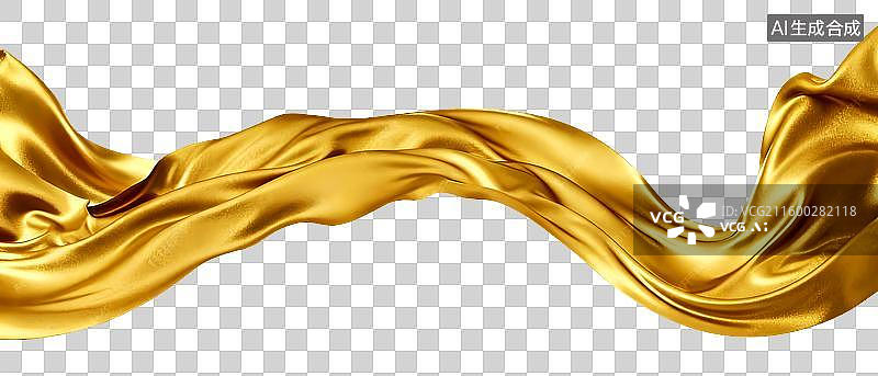 【AI数字艺术】流动的金色绸缎绸带丝绸曲线3D渲染免扣元素图片素材