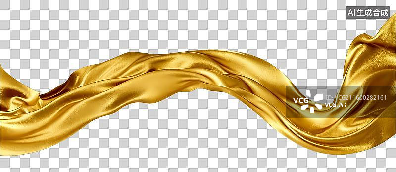 【AI数字艺术】流动的金色绸缎绸带丝绸曲线3D渲染免扣元素图片素材