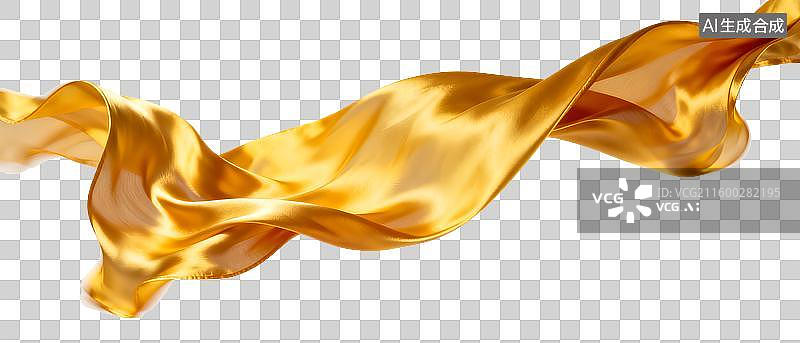【AI数字艺术】流动的金色绸缎绸带丝绸曲线3D渲染免扣元素图片素材