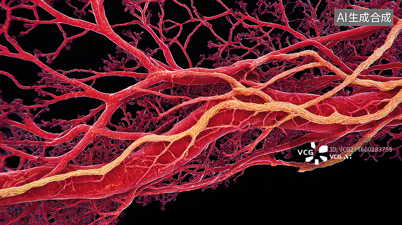 【AI数字艺术】血管网络显微结构图片素材