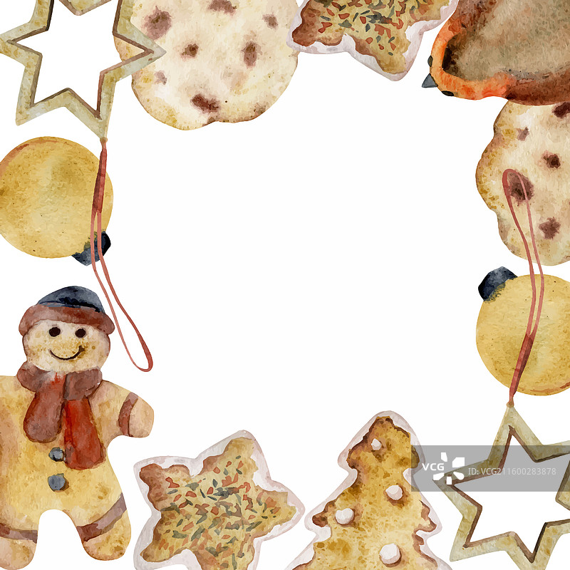 手绘水彩风格的自制烤苏格兰黄油饼干图片素材