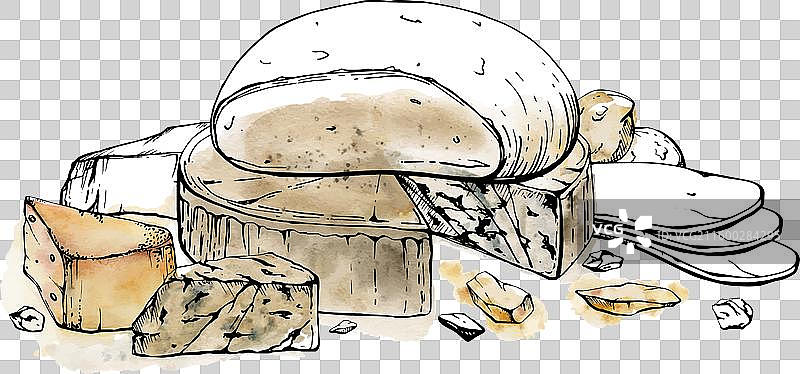 手绘水彩墨水各种奶酪图片素材