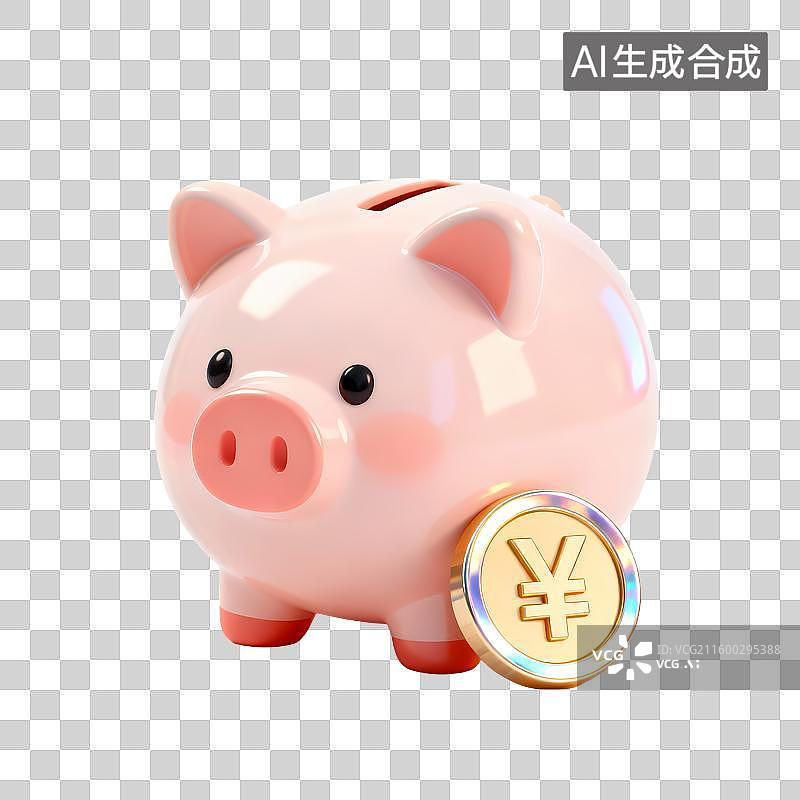 【AI数字艺术】粉色存钱罐与金币图片素材