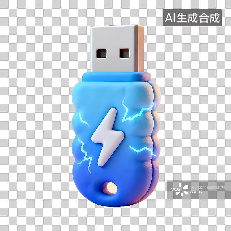 【AI数字艺术】蓝色闪电图案USB闪存盘图片素材