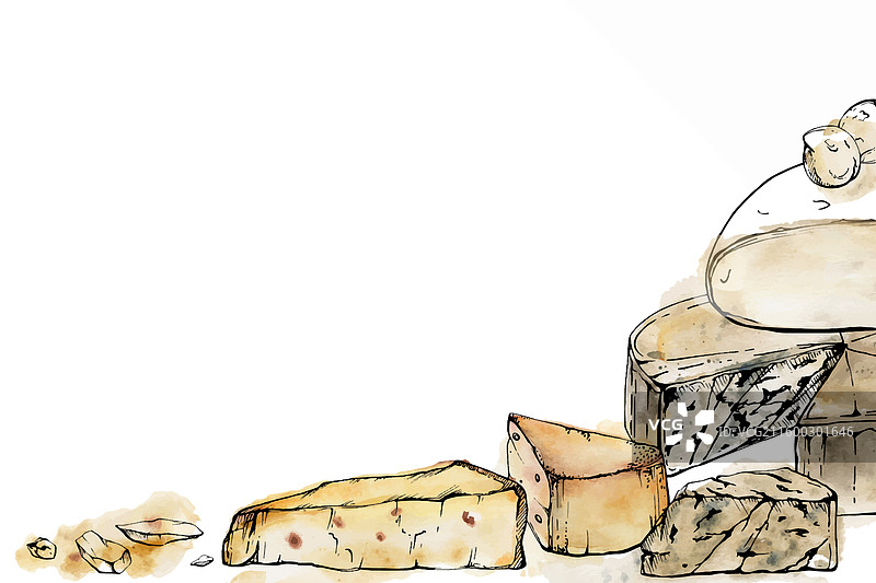 手绘水彩墨水奶酪拼盘图片素材