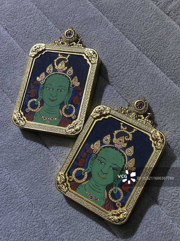 绿度母小唐卡图片素材