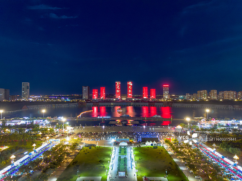 内蒙古鄂尔多斯康巴什城市风光夜景航拍图片素材