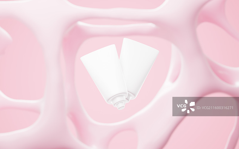 多孔网格背景和洗面奶3D渲染图片素材