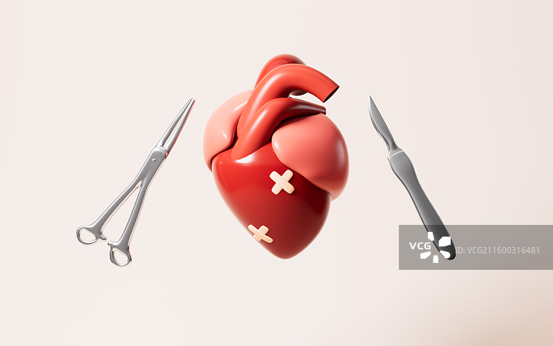 心脏手术概念3D渲染图片素材