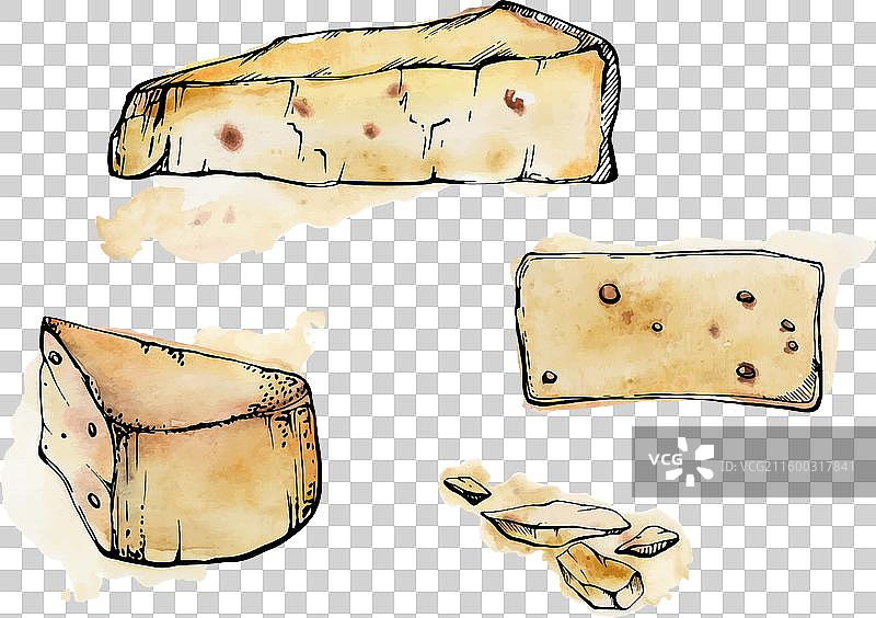 手绘水彩墨水帕玛森、埃门塔尔和埃丹奶酪图片素材