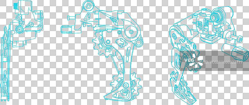 自行车后变速器技术图纸图片素材