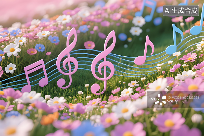 【AI数字艺术】花海中的音符图片素材