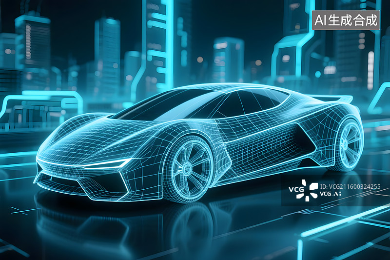 【AI数字艺术】全息线框未来概念汽车背景图图片素材