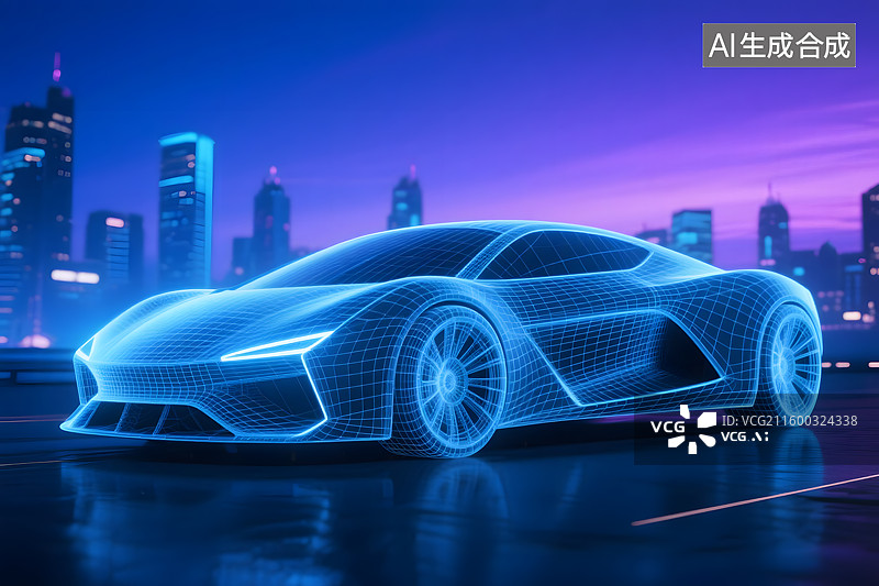 【AI数字艺术】全息线框未来概念汽车背景图图片素材