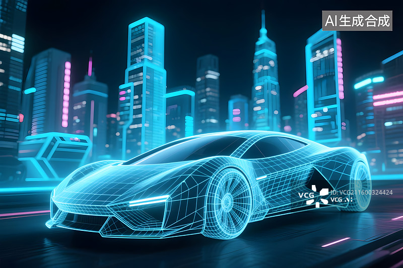 【AI数字艺术】全息线框未来概念汽车背景图图片素材
