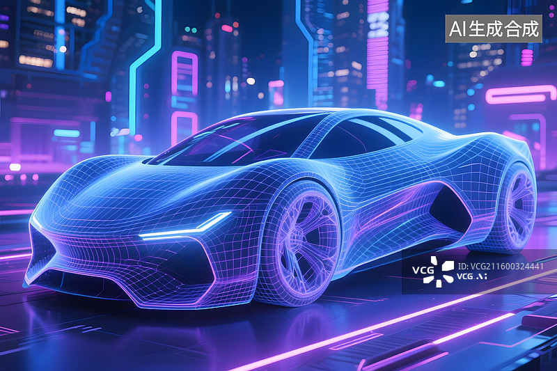 【AI数字艺术】全息线框未来概念汽车背景图图片素材