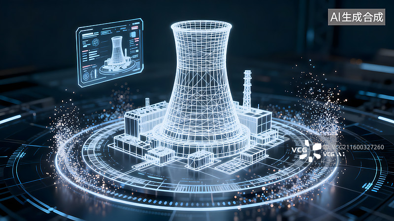 【AI数字艺术】全息投影3d核电站图片素材