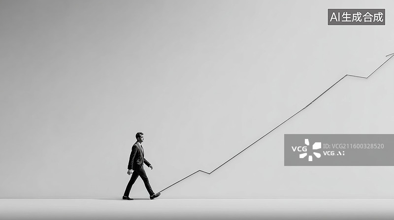 【AI数字艺术】男子行走于上升曲线图片素材