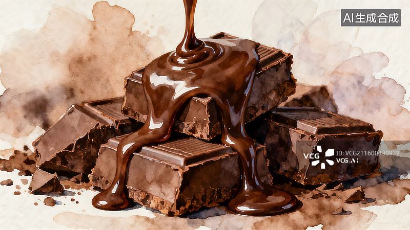 【AI数字艺术】水彩巧克力液浇图片素材