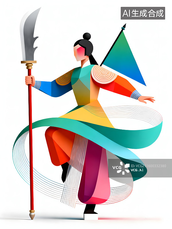 【AI数字艺术】京剧刀马旦彩色剪纸设计海报图片素材