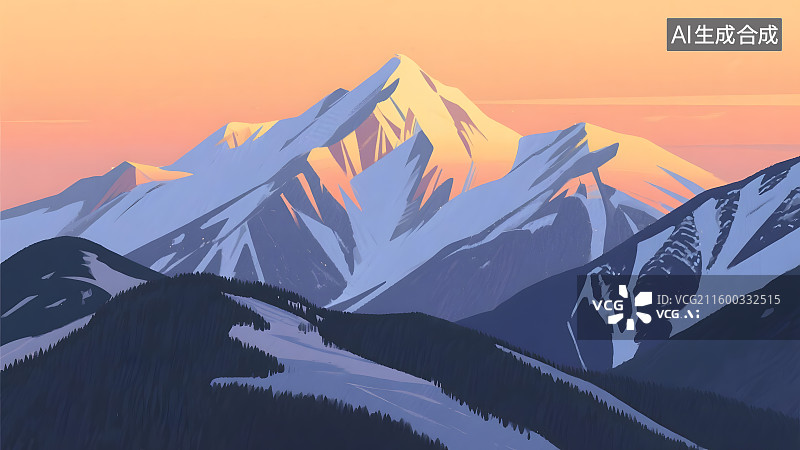 【AI数字艺术】金色雪山日落风景图片素材