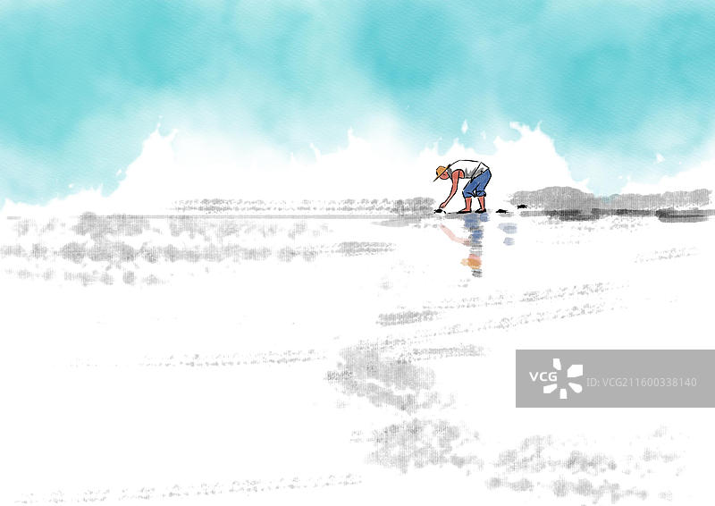 中国风新中式古风古典传统文化国学经典古人古代古时候极简潇洒禅意古意水墨风诗情画意赶海海边插画图片素材