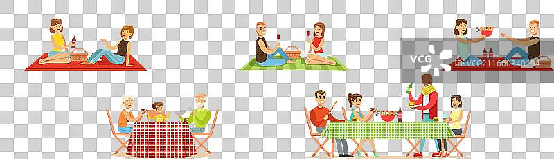 烧烤派对，人们正在用餐图片素材