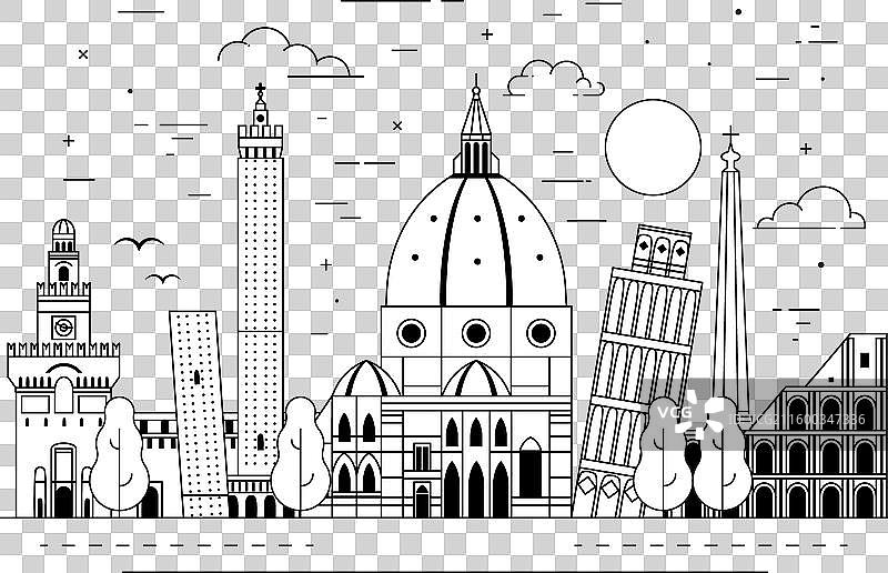 意大利建筑和地标线条艺术城市景观图片素材